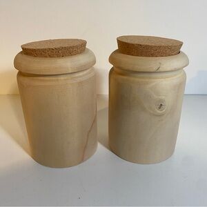 Vintage Pier 1 Set of 2 Soft Pine Storage Jars With Cork Lids 5.5” H x  3.25” D